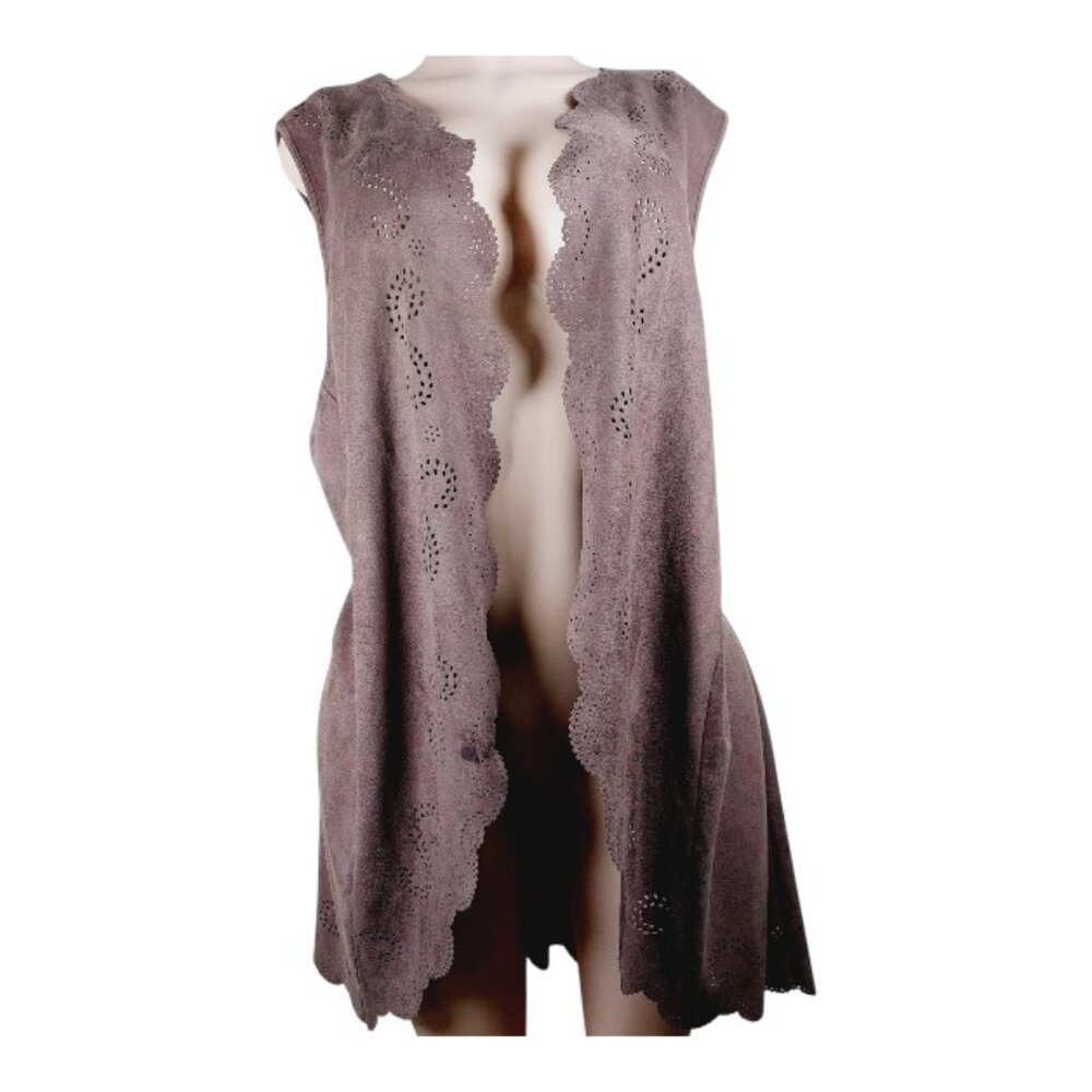 Katte & Mallory Women's Mocha Brown Micro Suede Sleeveless Western Vest Size 2X